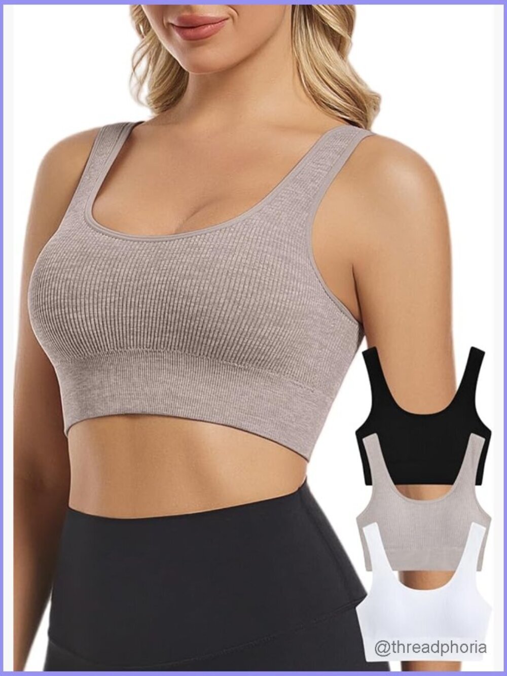 Seamless Sports Bras for Women Pack of 3 Ribbed Workout Tank Tops Padded Yoga